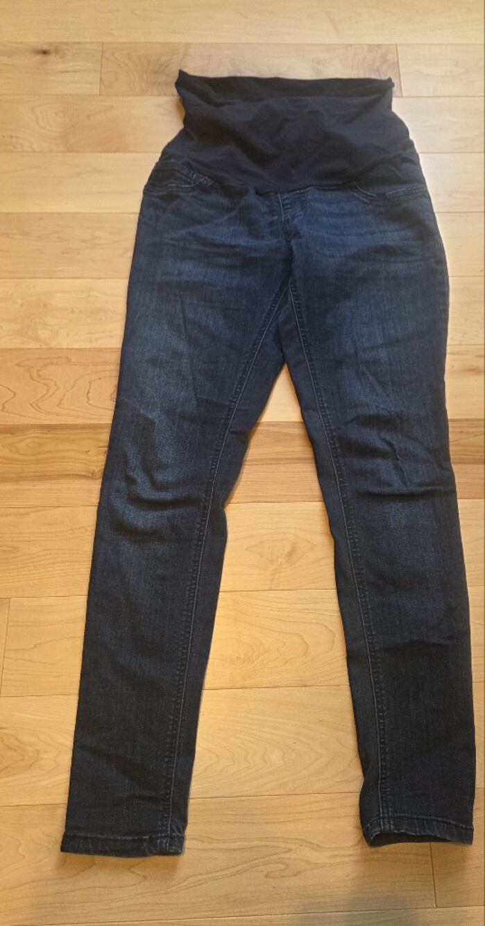 Indigo Blue Dark Blue Skinny Maternity Jeans with Black Panel